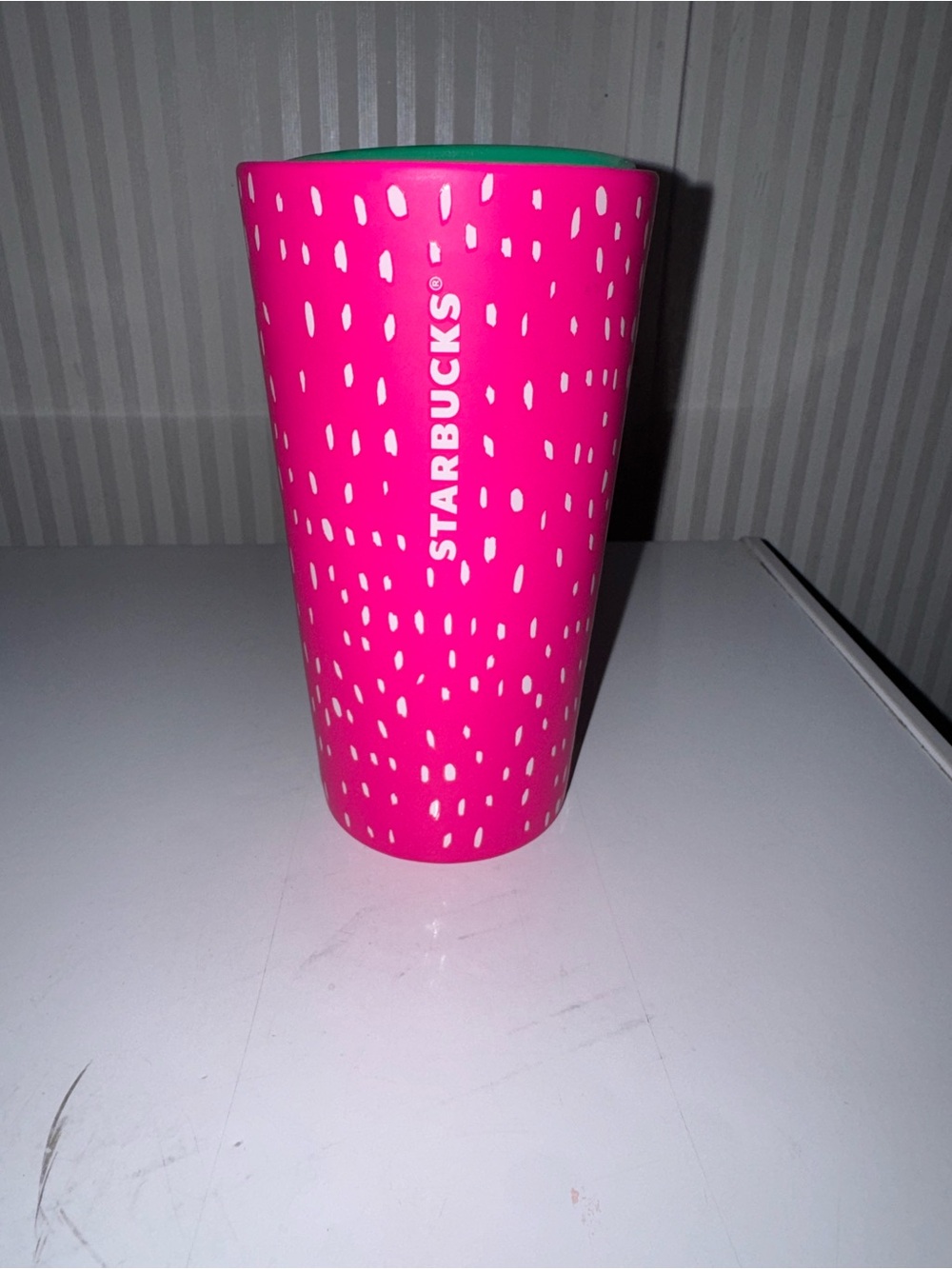 Starbucks Hot Pink Travel Tumbler with White Dot Pattern